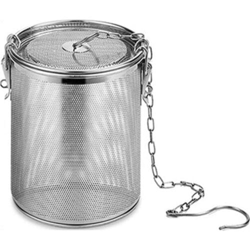 Portable Spice Seasoning Colander Basket Easy Clean Stainless Steel Mesh Filter Bucket with Carry Chain and Hook Large