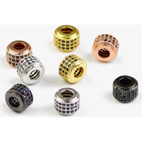 RBFHYER 2pcs 8mm Cylinder Black Zircon Geometric Copper Bead Charms Spacer Loose Beads For Jewelry Bracelet Necklace Making DIY