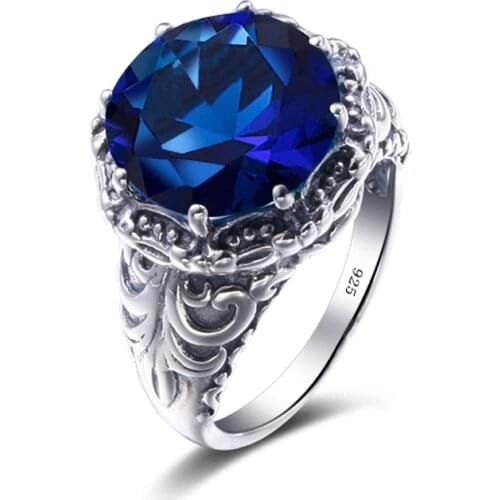 Szjinao Silver Rings For Women Real 925 Sterling Silver Designer Ring Vintage Neo-Gothic Blue Sapphire Trendy Jewelry Handmade