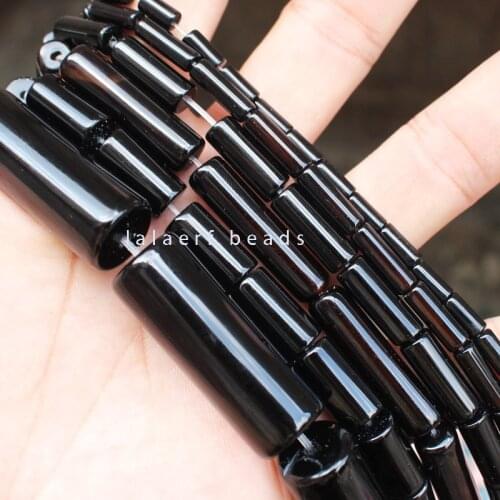 Natural onyx stone 4x8mm-14x38mm Black Agate tube DIY for jewelry making Loose Beads 15"