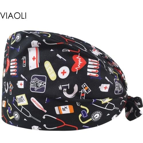 Unisex Cartoon Animation scrubs caps women beauty salon work frosted cap printing pet grooming hat cotton elastic scrubs caps