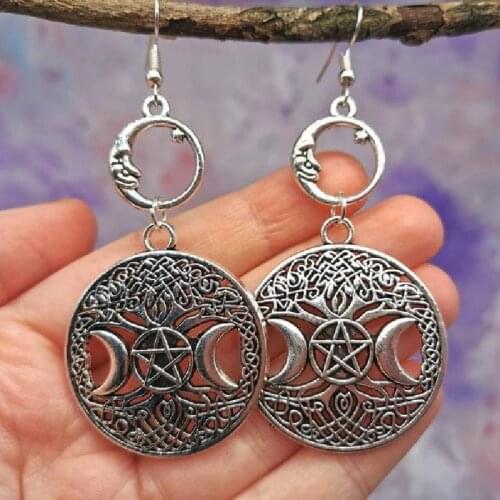 Triple Moon Goddess Earrings Witch Dangle Occult Jewelry Pagan Gifts Gothic Fashion Witch Style Wicca Aesthetic Women Gift Trend