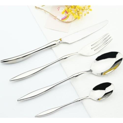 High Quality 304 Stainless Steel Cutlery Set Knife Fork Teaspoon Dinnerware Set Mirror Silver Tableware Patry Kitchen Silverware