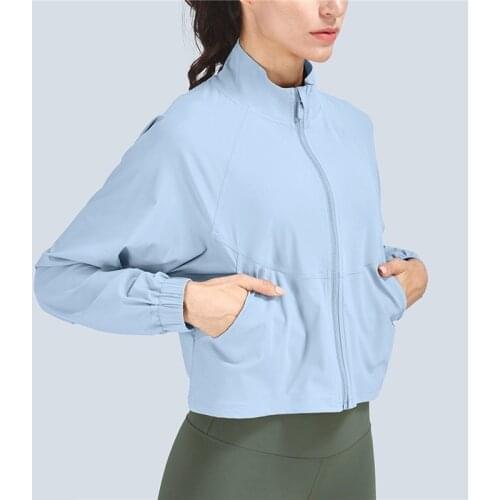 Women Loose Zipper Jacket Casual Sport Jacket Yoga Coat High Elastic Windproof Jogging Run Fitness Clothing Training Belt Pocket
