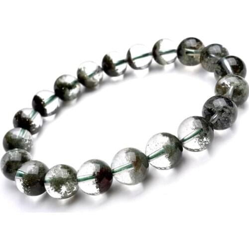 10mm Genuine Natural Crystal Quartz Bracelets For Women Stretch Charm Round Bead Green Phantom Bracelet Free Shipping