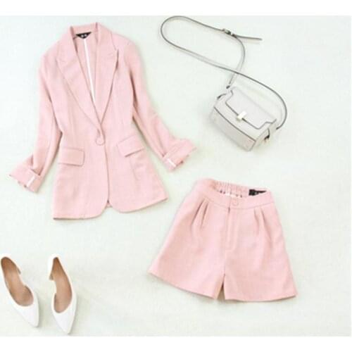 Fashion suit women summer New high quality large size Casual Cotton and linen small suit + wide leg shorts two-piece suit women