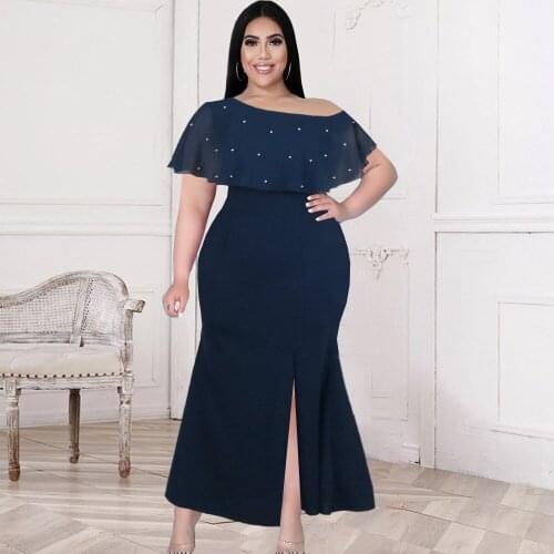 Plus Size 4XL 5XL Dresses Sexy Beading Off Shoulder Bodycon Tunics Ankle Length Vintage Elegant Evening Wedding Lady Dress