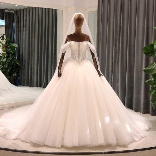 SL-8212 ball gown wedding dress 2021 off shoulder bridal dresses lace heavy beads pearls bride wedding gowns for women