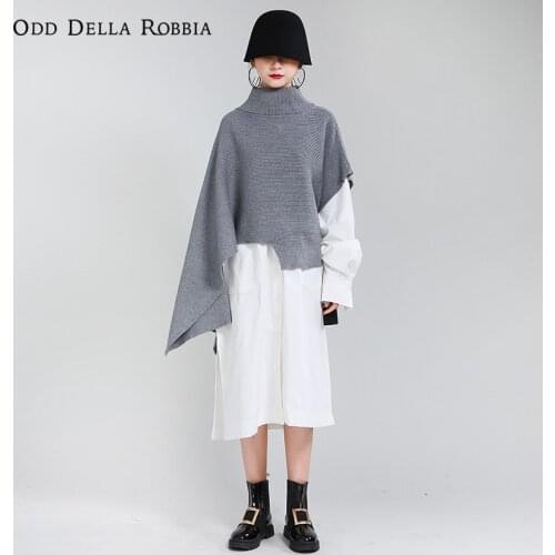 OddDellaRobbia 2021 Winter New Women Personalized Tailoring Bat Sleeve Loose Waistcoat Sweater Pullover Turtleneck Shawl Top1553