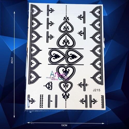 1PC Hot Flash Love Heart Henna Tattoo Body Art Sleeve Arm Jewelry Stickers ABJ215 Black Ink Temporary Fake Tattoo Mehndi Designs