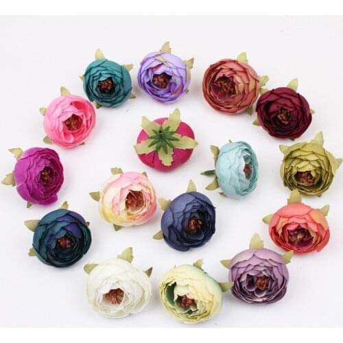 100Pcs Artificial Tea Rose Bud small peony Camellia Flores flower head for wedding ball decoration DIY Craft gifts 2019 New
