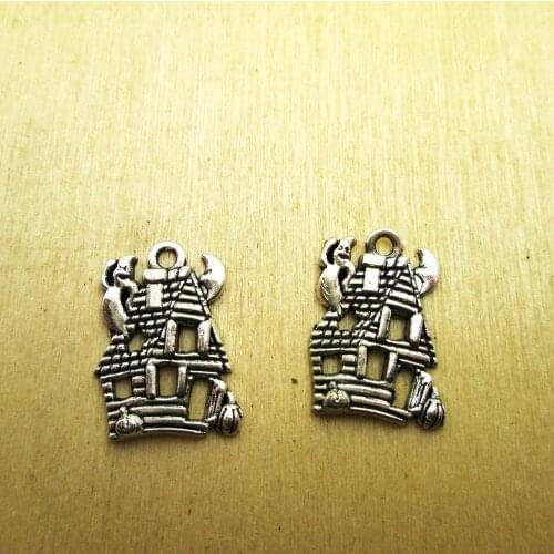 12pcs--24x19mm Halloween haunted house charms haunted house charm pendants DIY necklace/ bracelets charms antique silver tone