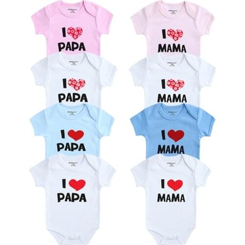 2PCS/LOT Newborn Baby Clothes Short Sleeve Girl Boy Clothing I Love Papa Mama Design 100%Cotton Rompers de bebe Costumes