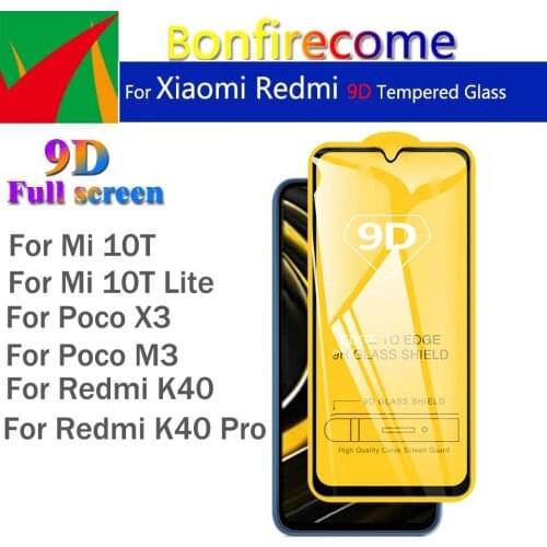 50Pcs\Lot 9D Curved Full Protective Glass Film For Xiaomi Mi 10T Lite Protector For Redmi K40 Pro Tempered Glass For Poco M3 X3