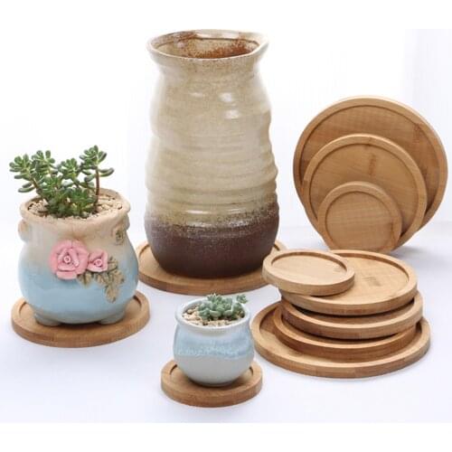 6Pcs Bamboo Plates Flowerpot Stand Round Bowls For Succulents Pots Trays Base Stander Garden Decor Plant Stand Planters Base