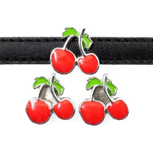 10PCS 10mm White Crystal Strawberry Slide Charms Beads DIY Accessories For 10mm Bracelets For Wristbands Straps Pet Name Collar