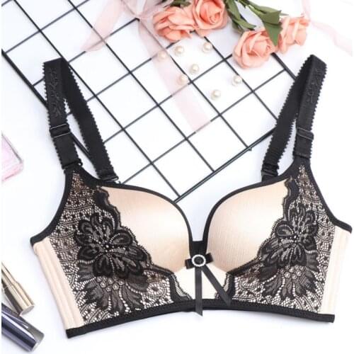 Women Sexy Ice Silk Feeling Push Up Bras Wireless Back Closure Underwear Tops Lace Padded Gathered Brassieres