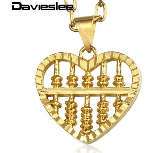 Davieslee Womens Heart Abacus Pendant Necklaces Carved Swirl Womens Gold Pendant Necklace Woman Jewelry 2018 Gifts LGP305