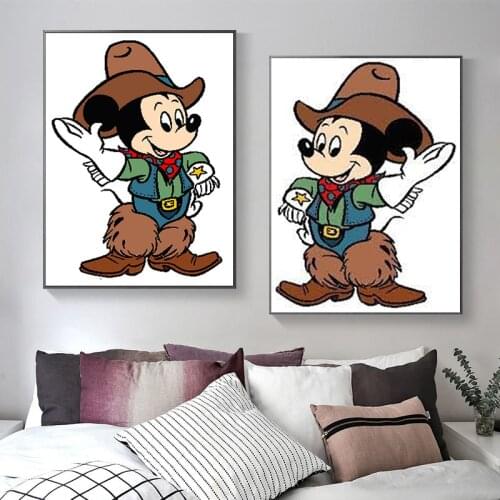 Disney Cowboy Hat Donald Mickey Cartoon Comic Canvas Painting Duck Poster and Prints Wall Art Pictures Decor Childrens Room
