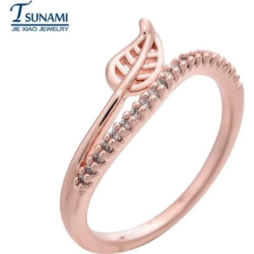 Elegant leaf shaped rose gold AAA zircon ring, a gift for a female friends PROM party RG-005