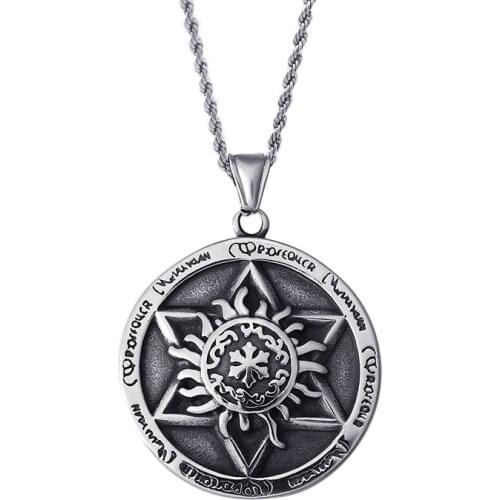 European and American jewelry Solomon seals Six-pointed star totem medal pendant Stainless steel mens pendant