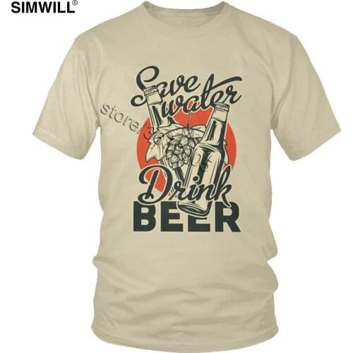 Classic Retro T Shirt Men Cotton Save Water Drink Beer Tshirt Short Sleeved Distressed Drinking Leisure Tees Summer Clothing