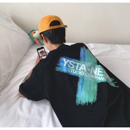 Pure Cotton Fried Street Style Short-sleeved T-shirt Mens Summer Japanese Letter Printing Ins Loose Harajuku Style Top