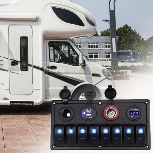 HXA84-1 Switch Panel Overcurrent Protection 8 Gang Waterproof Boat Marine Rocker Switch Panel for 12V/24V Cars