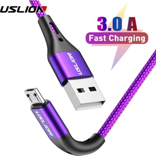 USLION 2m 3m Micro USB Cable 3A Fast Charging Data Cable for Xiaomi Redmi 4X Samsung J7 Android Mobile Phone Microusb Charger