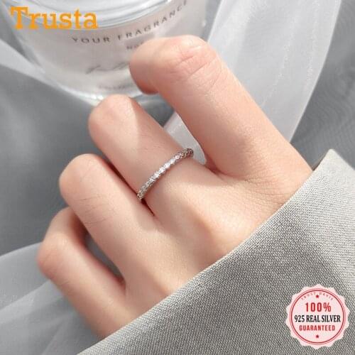 Trustdavis Real 925 Sterling Silver Fashion Sweet CZ Adjustable Rings For Women Simple Geometric Ring Silver 925 Jewelry DA704