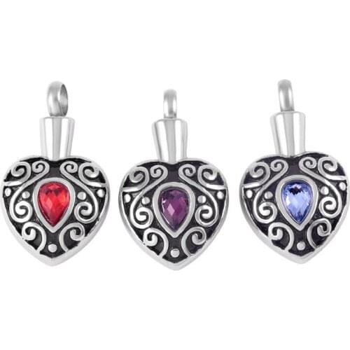 KSJ9008 Teardrop CZ Stone Inlay Heart Shaped Memorial Urn Pendant to Hold Ash Holderes Keepsake Cremation Jewelry
