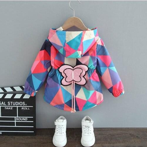 Girls Jackets Outerwear Cartoon Butterfly Pattern Breathable Geometric Rhombus Children Coats Clothing Color Contrast 2021 New