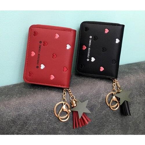 Cute Coin Purse Tassels Zipper Flap Wallet Women Purses Heart Moneybags Girls Wallets Billfold Clip Change Burse Pocket Lady Bag
