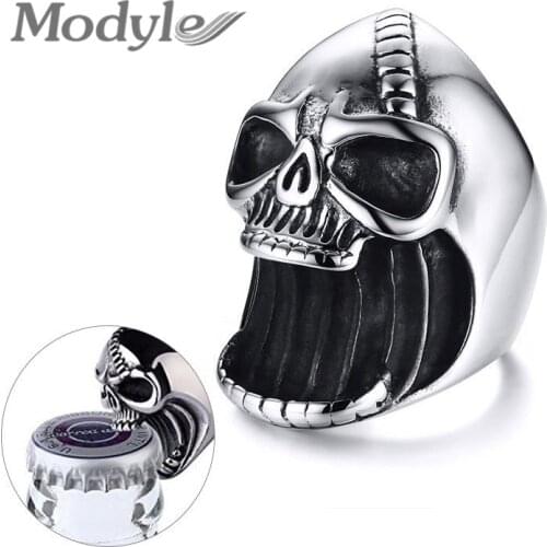 Modyle Multi Function Skull Ring for Men Bottle Opener Stainless Steel Skeleton Gothic Biker Punk Vintage Scar Jaw Male