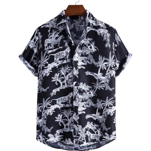 Fashion Pink Hawaiian mens shirt casual palm print beach sleeve shirt Hawaiian Aloha mens shirt