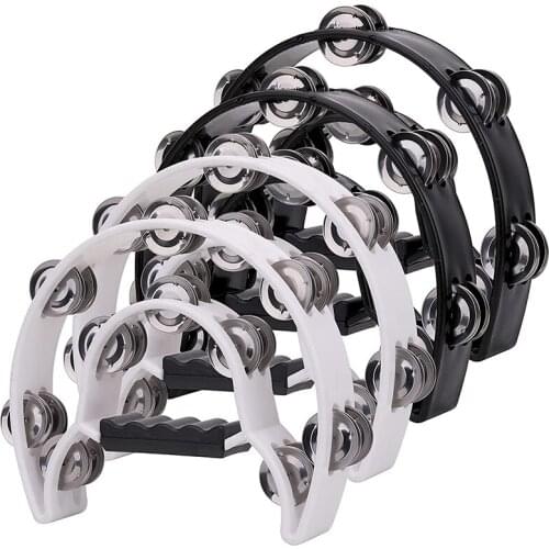 4 Pack Half Moon Musical Tambourine,Double Row Tambourine Metal Jingles Hand Held Percussion Drum,Musical Tambourines