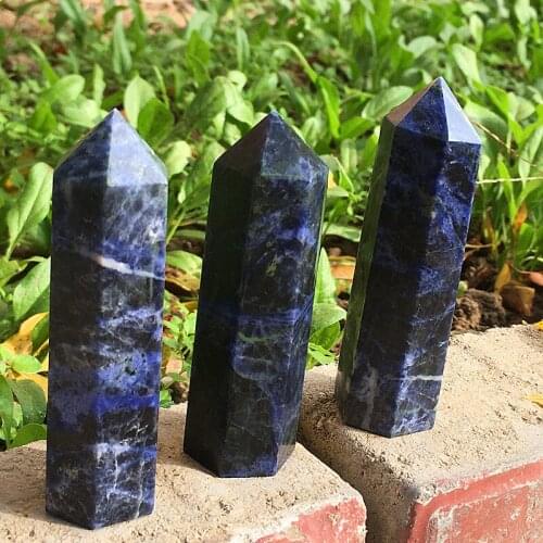 Natural blue sodalite quartz crystal wand point repair mineral stone home accessories