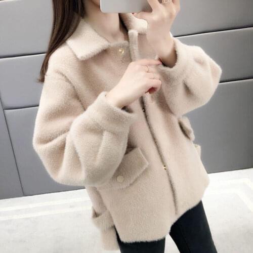 New Women Imitation Mink Cashmere Coat Autumn Winter Korean Loose Super Soft Candy Color Sweater Female Knit Cardigan Coat Thick