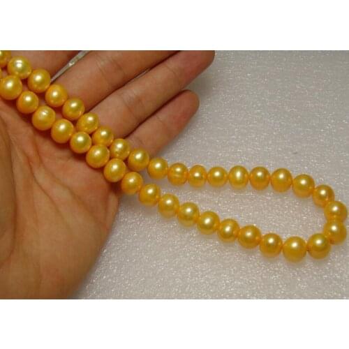 New beautiful 18"8-9mm south sea golden pearl necklace yellow silver925 Clasp