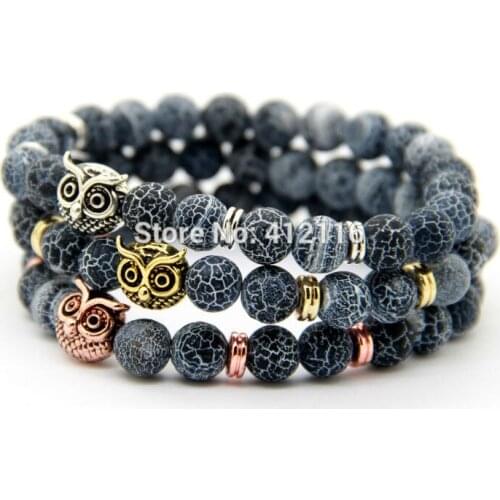 Ailatu New Design Jewelry 8mm Weathering Onyx Stone Antique Color Plated Owl Bracelet Christmas Gift