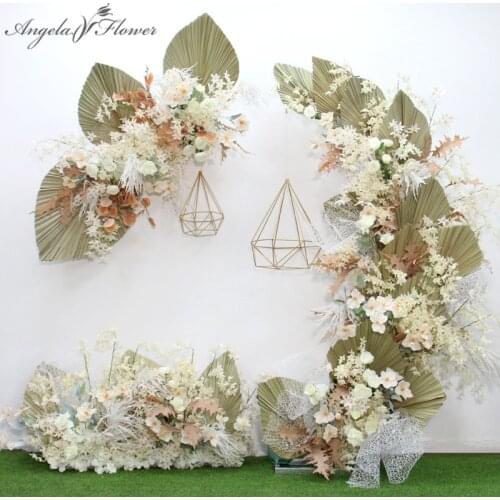 New Flower Row Rose Mix Dried Fan Leaf Pampas Grass Wedding Flower Arrangement Backdrop Decor Party Stage Store Window Display