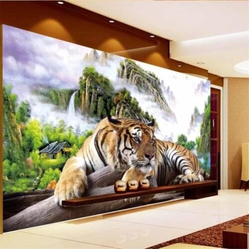 Beibehang Custom wallpaper 3d mural tiger down the mountain tiger king domineering TV sofa living room background 3d wallpaper