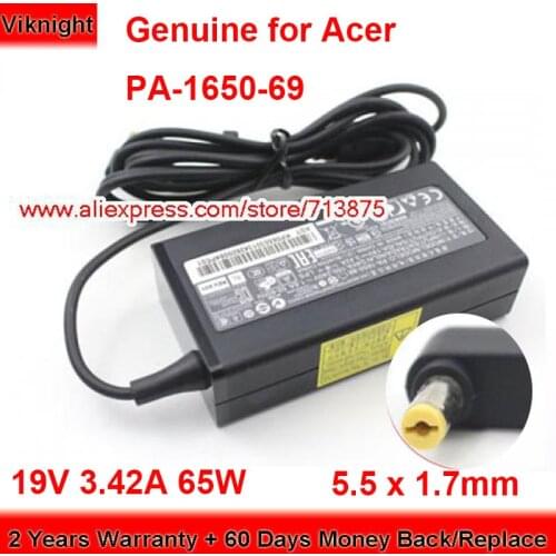 Genuine ADP-65DB 65W Charger 19V 3.42A AC Adapter for Acer S3-391-6677 S3-951-6893 AP.06501.005 PA-1650-86 Power Supply