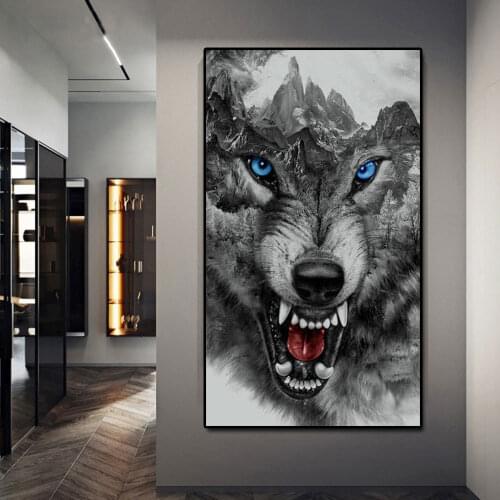 Blue Eyes Wolf Black White Poster Wall Decor Prints Picture on Canvas Animal Landscape for Living Room Home One Piece Decoration