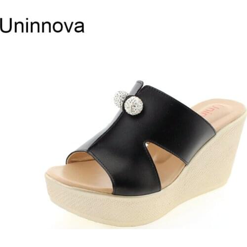 Uninnova Solid Color Texture Womens High Heel Wedge Platform Slipper Outdoor Antiskid Light Weight Crystal Sandals WSL013