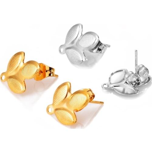 10Pcs/Lot Stainless Steel Gold Color Leaf Stud Earrings DIY Jewelry Making Bohemian Tropical Supplies Findings Hypoallergenic