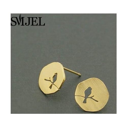 SMJEL 10pcs-S089 New Fashion Jewelry Animal stud Earrings Hollow Bird On A Branch Stud Earring for Women