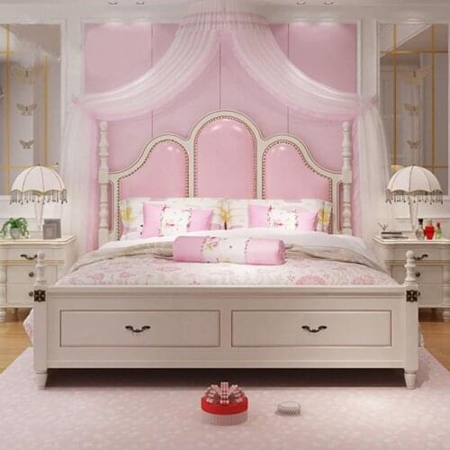 Modern european solid wood bed Fashion Carved leather french bedroom furniture bng009