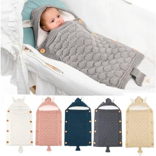 Newborn Baby Sleepsack Infant Bebe Warm Knitting Envelope Swaddling Blankets For Winter Baby Stroller Cartoon Ears Sleeping Bag