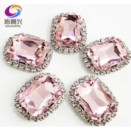 Pink 3D Anti scratch top glass crystal buckle,Silver bottom Sew on stones,DIY/Clothing accessories SWCB10